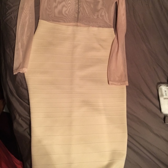 Cream colored mesh top bandage bottom dress - Picture 3 of 3